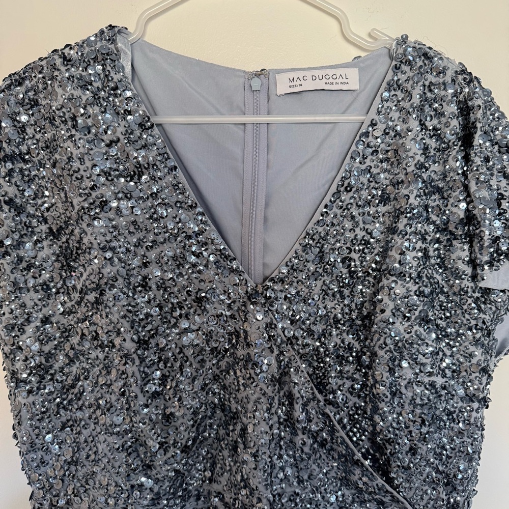 Mac Duggal Sequin Short Sleeve Wrap Over Cocktail Dress Style 10766 - Picture 4 of 9